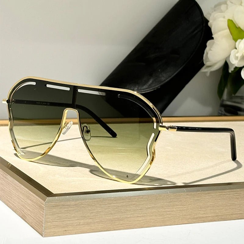 Oversized One-Piece Pilot Punk Sunglasses Women Big Frame 2025 Luxury Brand Hollow Sun Glasses For Ladies Shield Eyewear Shades