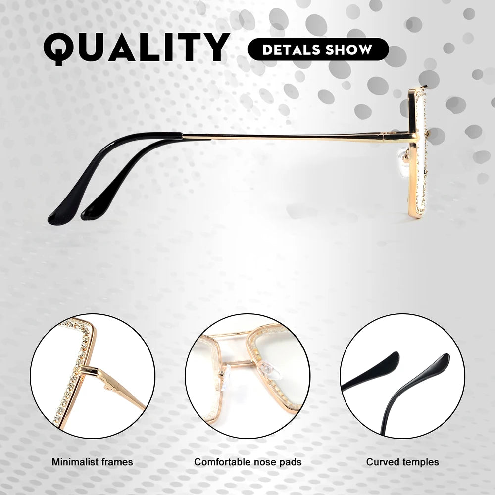 CRIXALIS Casual Square Large Frame Women’s Glasses Decorative Glasses Daily Life Bare-faced Glasses With Drill Design Decorative