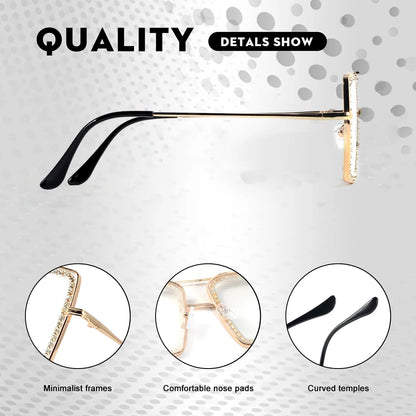 CRIXALIS Casual Square Large Frame Women’s Glasses Decorative Glasses Daily Life Bare-faced Glasses With Drill Design Decorative
