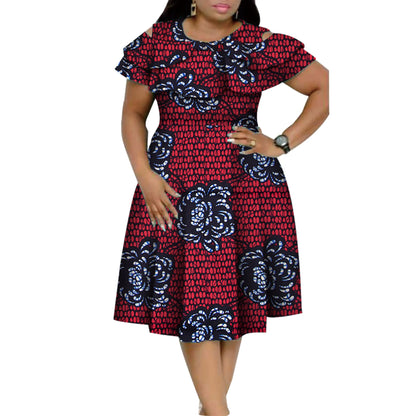 New Bazin Riche African Ruffles Collar Dresses for Women Dashiki Print Pearls Dresses Vestidos Women African Clothing WY4401