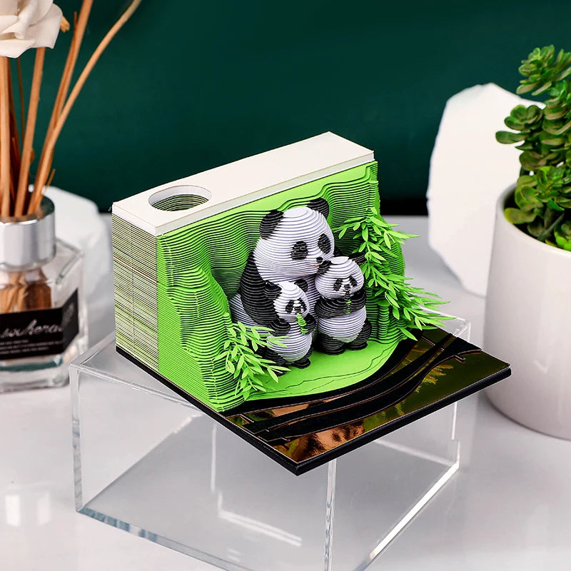 1Pc 2026 Family Panda Desk Calendar 3D Tear-away Calendar Paper Carving Art Memo Pad Notepad Christmas Gift
