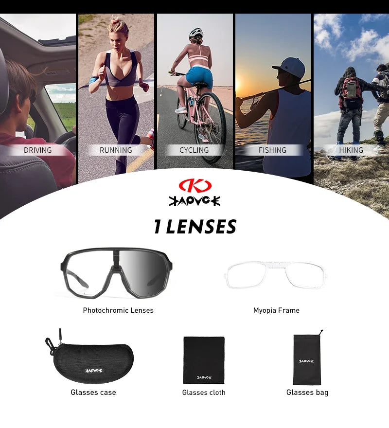 KAPVOE Photochromic Cycling Glasses Sports Sunglasses for Men Women UV400 Protection Bicycle MTB Mountain Bike Sunglasses