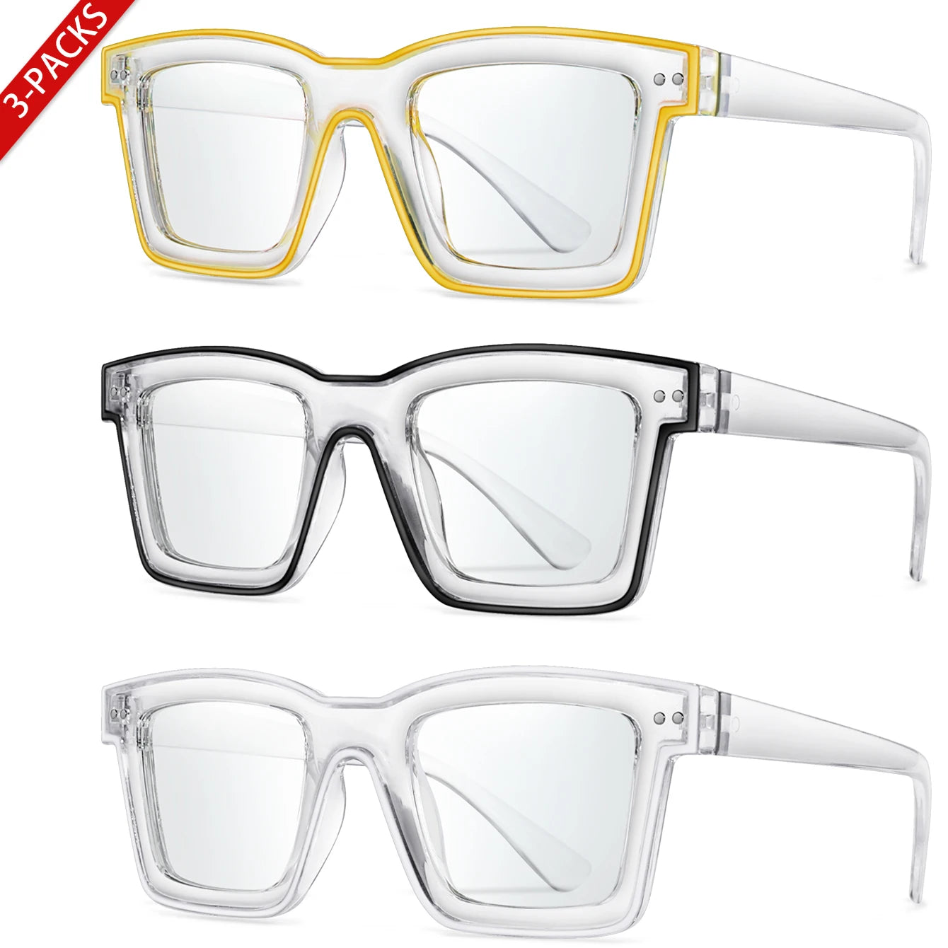 3 Pairs Fashion Casual Sunglasses For Women Large Transparent Shades Eyewear Daily Outfit shopping Selfie Hiking Travel Beach