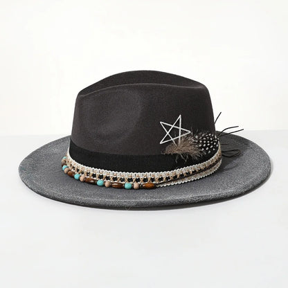 Handmade Fedora Hat suede Men's and Women's Hat feather vintage Fashion Jazz hat Top hats flat Panama sombrero mujer British hat