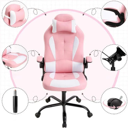 Gaming Chair Office Chair Desk Chair with Lumbar Support Flip Up Arms Headrest Swivel Rolling Adjustable PU Leather Racing