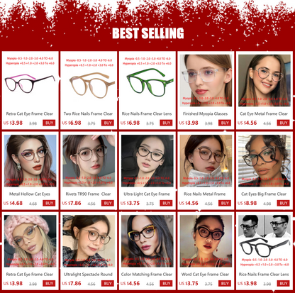Retra Square Concave Frame Clear Lens Glasses Ultra Light Myopia Nerd Spectacles Degree 0 -0.5 -1.0 -2.0 -3.0 -4.0 to -6.0