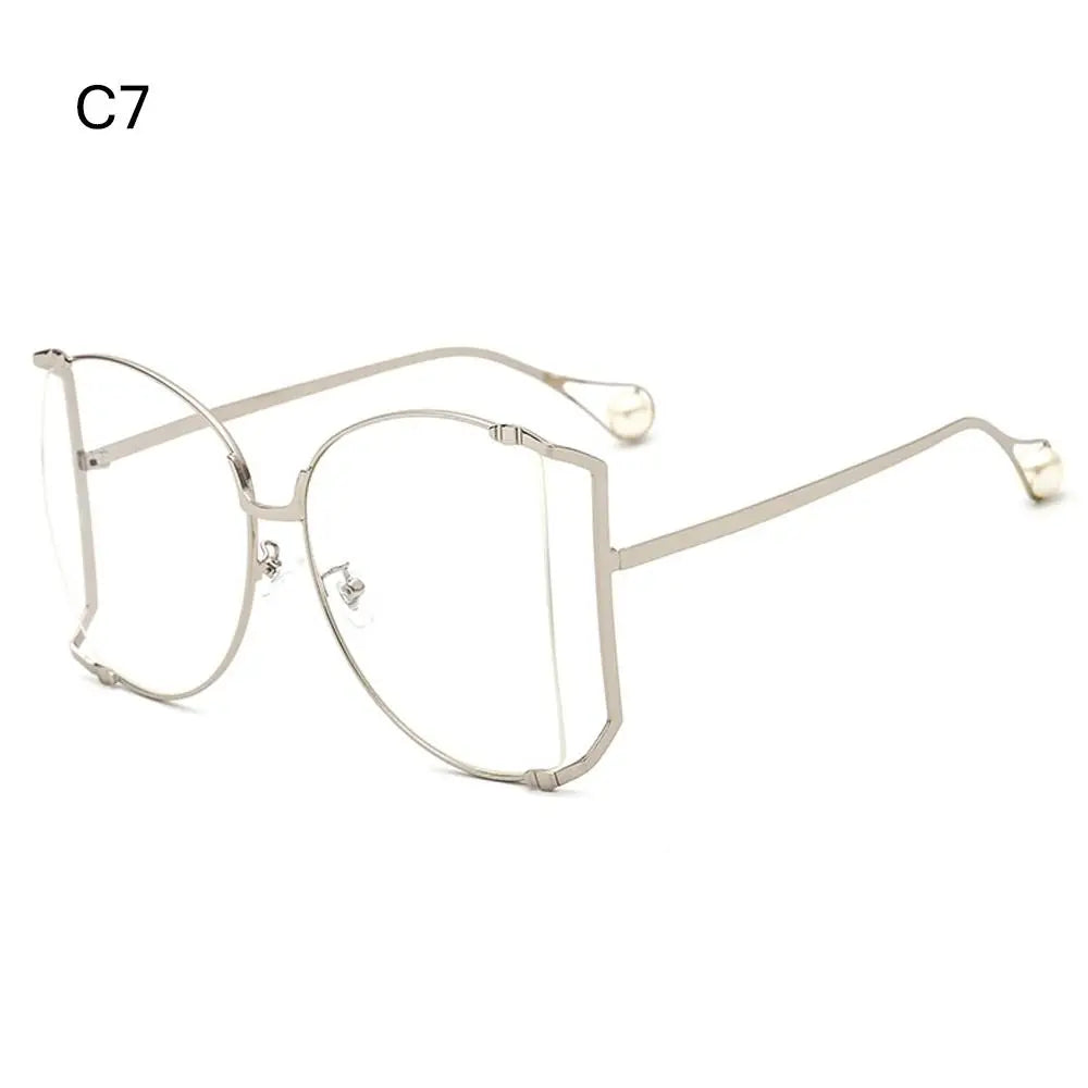UV Protection Oversized Sunglasses Street Shooting Colorful Metal Hollowing Shades Trendy Pearl Design Sun Glasses