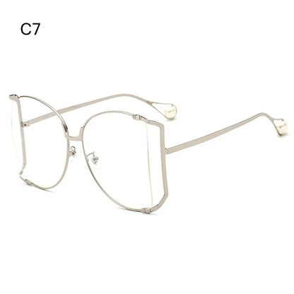 UV Protection Oversized Sunglasses Street Shooting Colorful Metal Hollowing Shades Trendy Pearl Design Sun Glasses