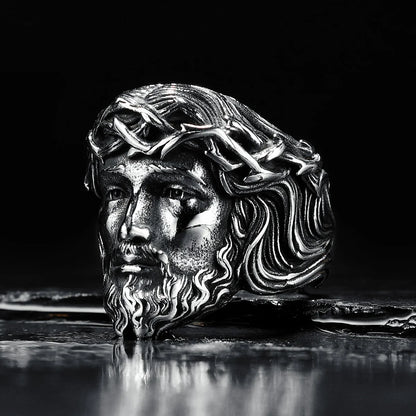 316L Stainless Steel Men Ring Christian Jesus Face Rings Religion Amulet Punk Rock for Male Biker Boyfriend Jewelry Best Gift