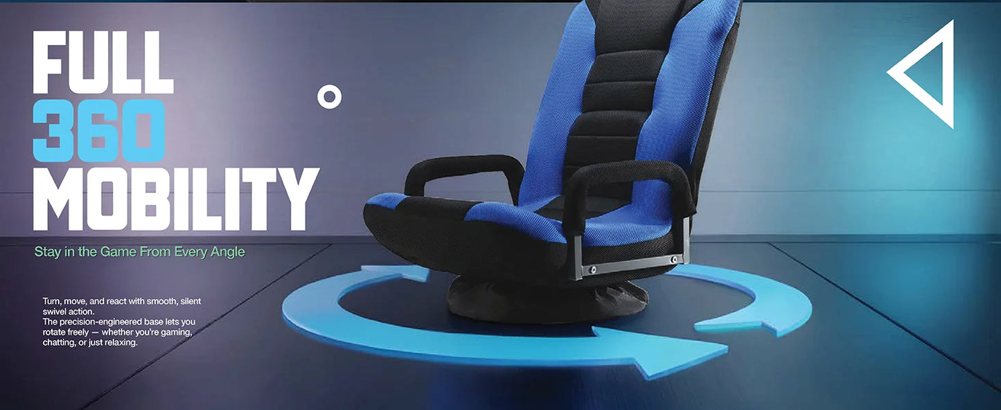Swivel Floor Gaming Chair - Video Lounger Enjoy 6 Different Positions, Adjustable Backrest, Removable Arm Rests, Folds to Store
