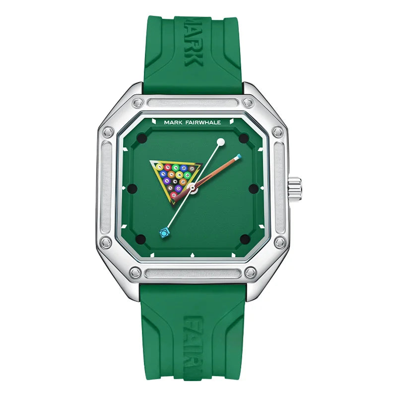 Mark Fairwhale 5047 Men Quartz Watch Square Case Luminous Billiards Dial Wristwatch Rubber Strap Watches for Men
