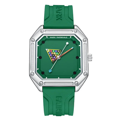 Mark Fairwhale 5047 Men Quartz Watch Square Case Luminous Billiards Dial Wristwatch Rubber Strap Watches for Men