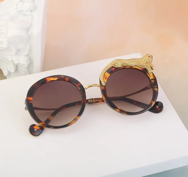 Oversized Round Sunglasses Women Big 2026 Luxury Brand Crystal Leopard-Shaped Sun Glasses for Ladies Anti Blue Light Eyeglasses