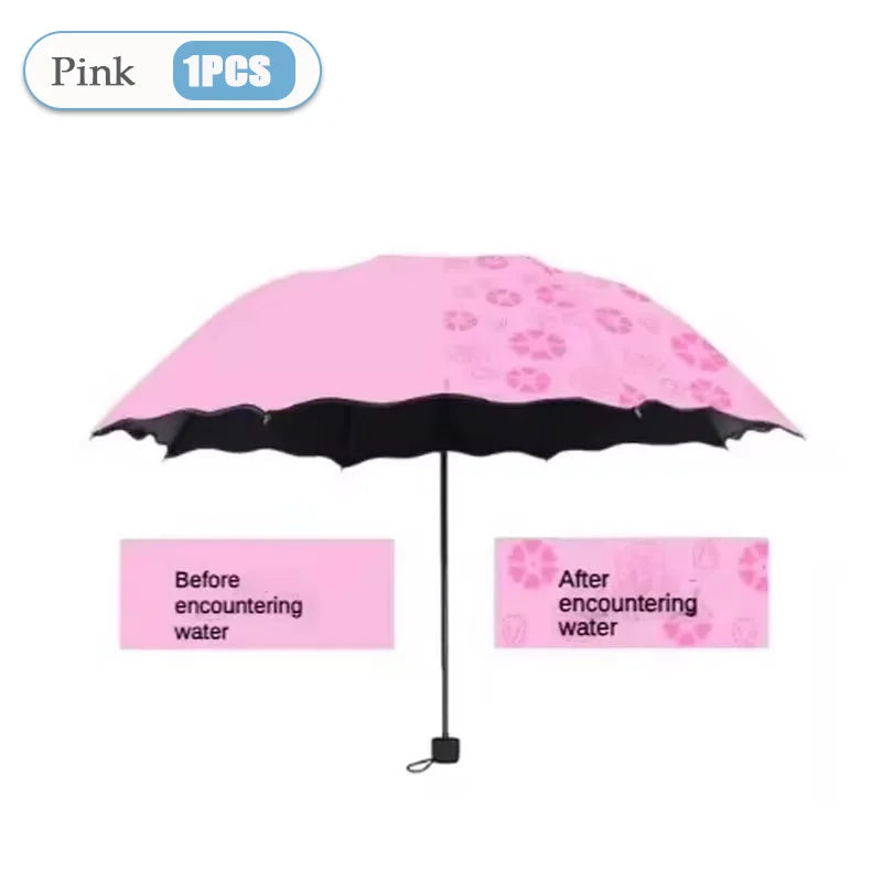 Water Blossom Umbrella Magic Folding Umbrella with Rainwater Pattern Windproof Sunshade Umbrella Outdoor UV Protection Umbrella