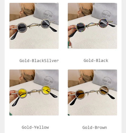 Fashion Diamond Round Sunglasses Women Luxury Rhinestone Shades UV400 Sun Glasses Female Punk Brand Designe Eyewear Men Eyeglass