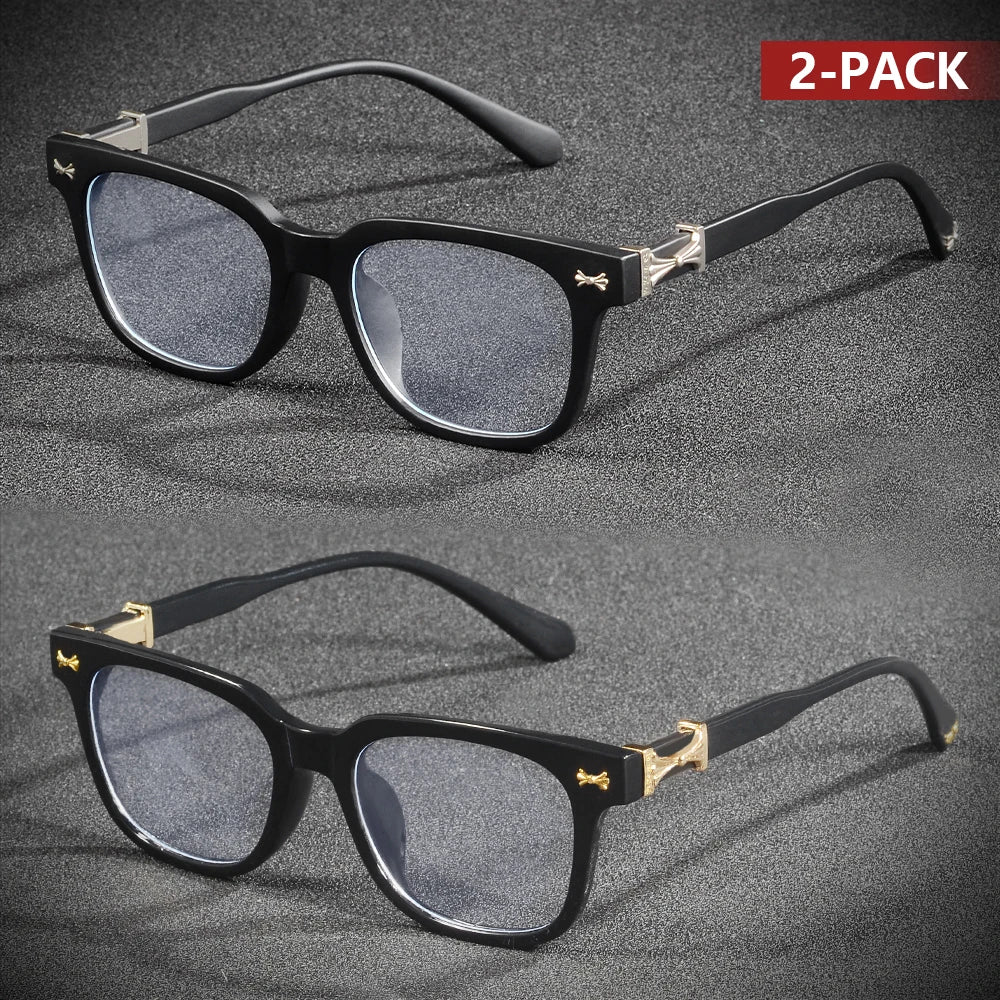 CRIXALIS 2Pcs Anti Blue Light Glasses For Men Women Square Vintage Computer Reading Eyeglasses Prescription Glasses Frame UV400