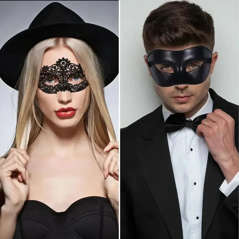 Venetian Couple Eye Mask, Half-face Mask for Halloween Dance, Graduation Party Headpiece for Role-playing Costume, Men and