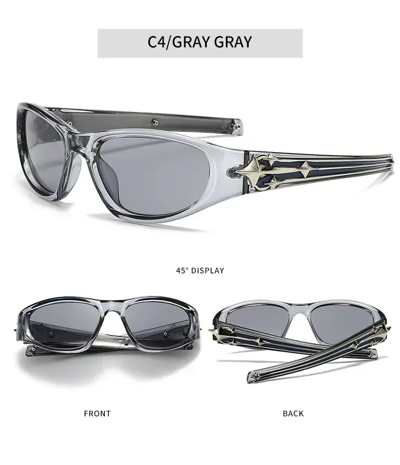 Y2K Fashion Cat Eye Sunglasses Women Men Luxury Brand Design Sun Glasses Popular Punk Hip Hop Rivet Star Eyeglasses Shades UV400