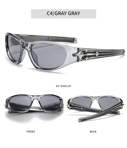 Y2K Fashion Cat Eye Sunglasses Women Men Luxury Brand Design Sun Glasses Popular Punk Hip Hop Rivet Star Eyeglasses Shades UV400