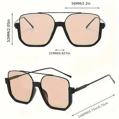 Oversized Square Aviator Sunglasses – Black Frame with Double Bridge, Brown Gradient Lens, UV400 Fashion Sun Glasses for Women