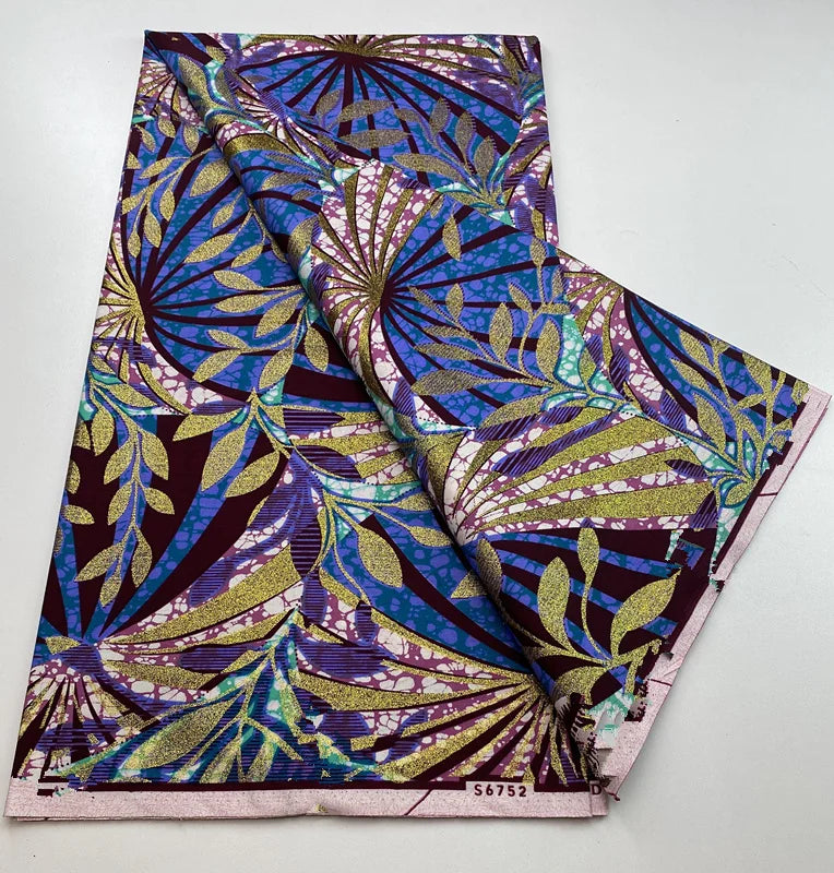 New Ankara Glitter Golden Wax Soft Flash Gold Print Batik High Quality Pagne Purple Women Tissus African Grand Golden Wax Fabric
