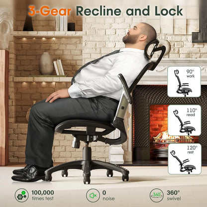 Ergonomic Office Chair, High Back Home Desk Chair with Headrest, Flip-Up Arms, 90-120° Tilt Lock and Wide Cushion
