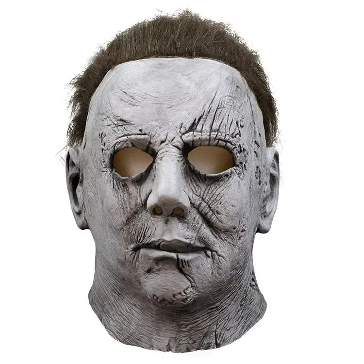 Halloween Michael Myers Mask Scary Killer Full Head Mask Creepy Fire Burn Scar Latex Face Mask Cosplay Costume Party Props Knife