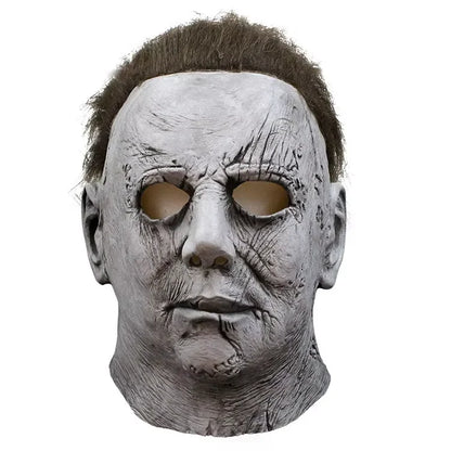Halloween Michael Myers Mask Scary Killer Full Head Mask Creepy Fire Burn Scar Latex Face Mask Cosplay Costume Party Props Knife