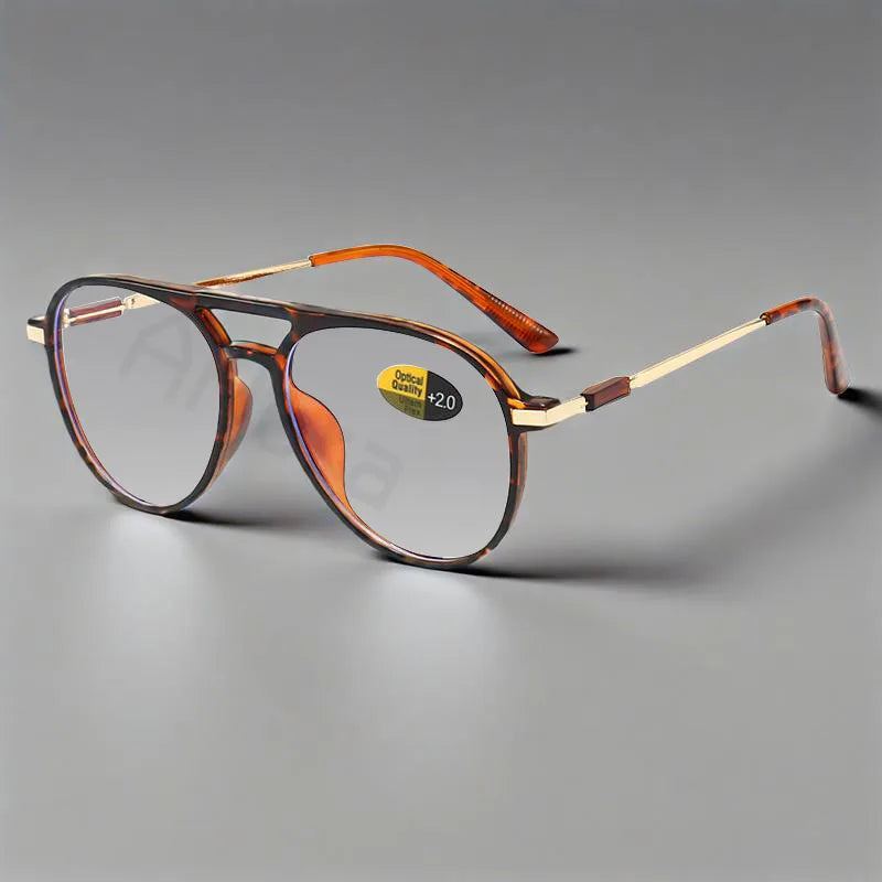 Vintage Double Beam Reading Glasses Unisex Hyperopia Presbyopia Diopters Glasses Frame Anti Blue Light Spectacles 0 +100 ~+400