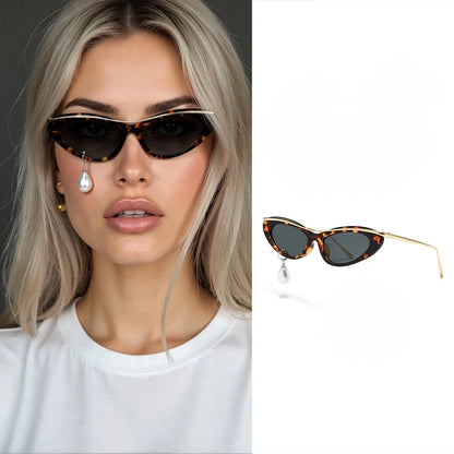 Pearl Diamond  DIY Tear Sunglasses for Women Small Frame Cat Eye Fashion Forward Mermaid Tear Aviator Eyewear