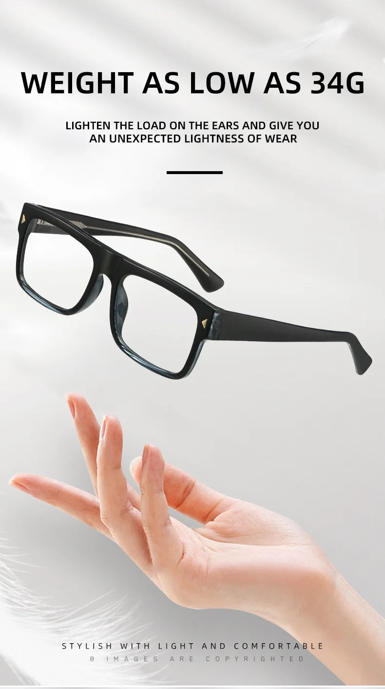 Fashion Men Prescription Myopia Glasses Luxury Brand Black Square Blue Light Blocking Eyewear Male Glasses For Vision 0 To -6.0