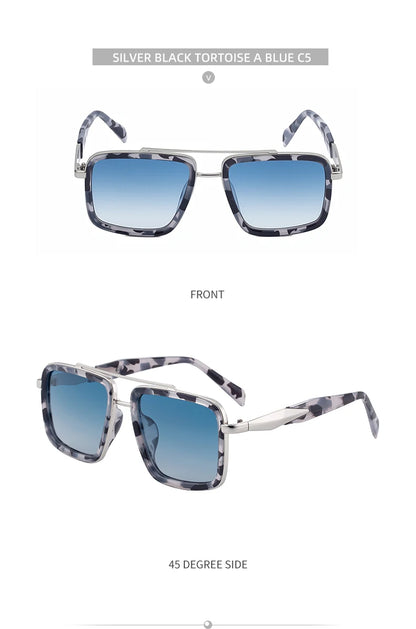 Vintage Oversized Square Polarized Sunglasses Men 2026 Luxury Steampunk Metal Frame Double Beam Driving Eyewear UV400 Shades