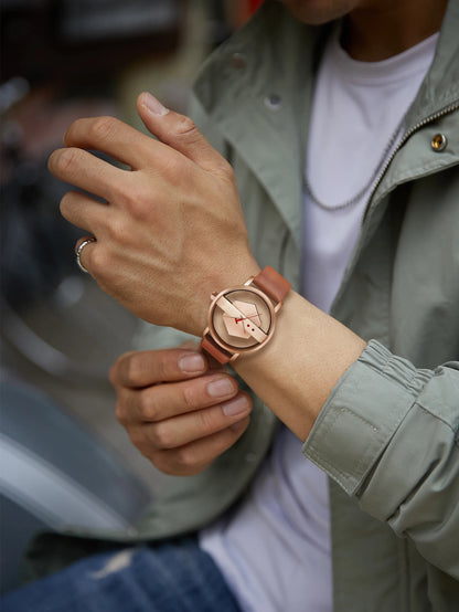 TOMI Fashionable and Minimalist Men's Leather Watch Strap Personalized Hollow Perspective Glass Bottom Cover Quartz Watch