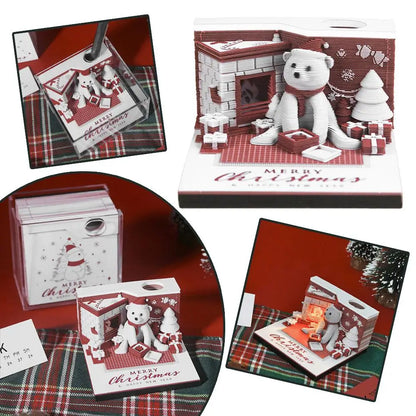 Christmas 3D Paper Carving Art Notes Desk Calendar With LED Light Tear-away Calendar Paper Carving Art Memo Pad  Xmas Gift