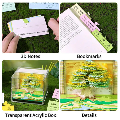 2026 Luminous English Calendar 3D Hand Torn Notebook Paper Carving Treehouse Design Creative Desktop Decoration Ornaments