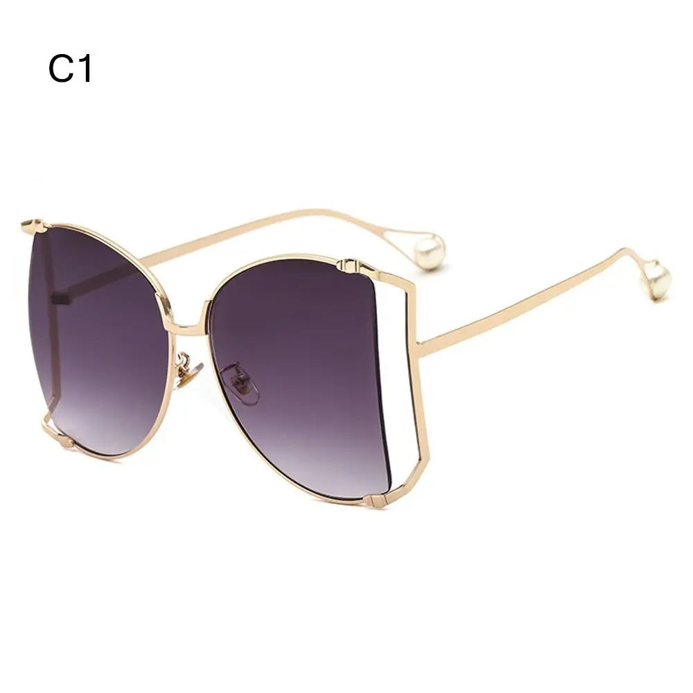 UV Protection Oversized Sunglasses Street Shooting Colorful Metal Hollowing Shades Trendy Pearl Design Sun Glasses