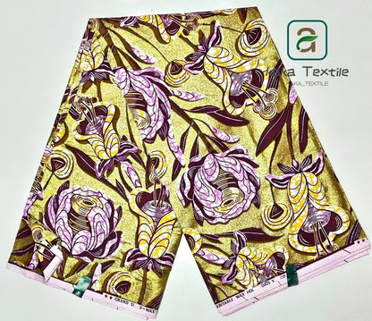 New African Grand Wax Fabric Glitter Grand Golden Wax Fabric Cotton Ankara Golden Wax Flash Gold Pagne Print Batik Good Quality