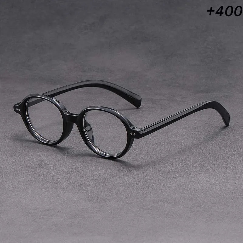 +1.50 Reading Glasses Men Women Vintage Round Black Frame Dark Gray Lens Retro Style Lightweight Presbyopia Eyewear for Daily