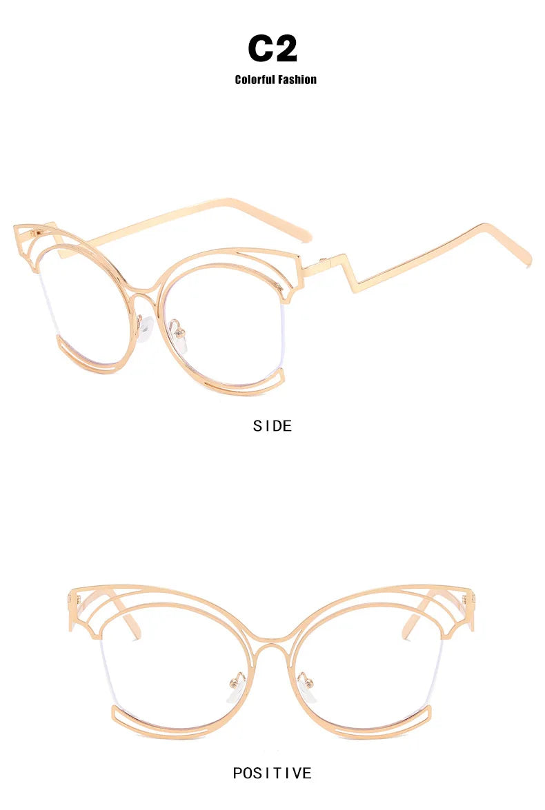 Metal Cat Eye Hollowed Out Blue Light Blocking Eyeglasses For Women Clear Lens Optical Glasses Prescription Presbyopic Glasses