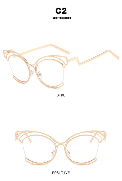 Metal Cat Eye Hollowed Out Blue Light Blocking Eyeglasses For Women Clear Lens Optical Glasses Prescription Presbyopic Glasses