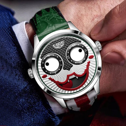 LIGE Creative Joker Watch Men Clown Men's Watches Fashion Leather Strap Waterproof Quartz Wristwatches Moon Phase Clock+BOX