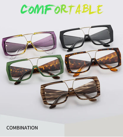 Fashion Brand Oversized Square Myopia Glasses Women Men Trend Green Graduation Eyeglasses Anti Blue Light Prescription Glasses