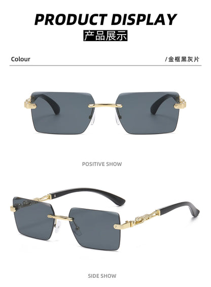 Retro Rimless Square Sunglasses For Men Cut Edge UV400 Leopard Decorative Shades Gradient Lens Sun Glasses for Women