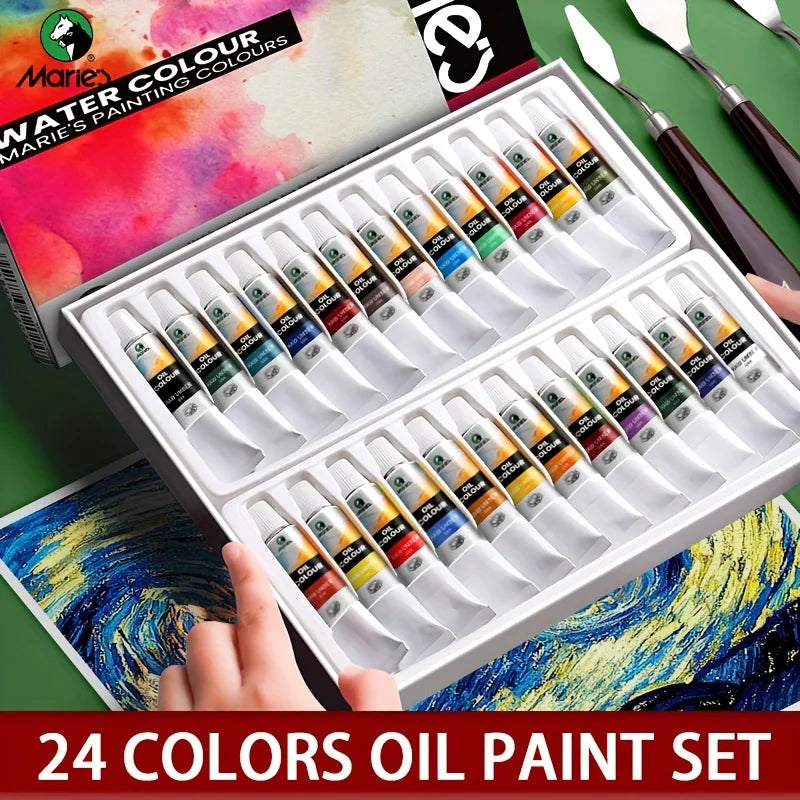 Marie's Artists' Oil Paint Set 24 Colors,for Canvas,Paper,Craft Painting for Artists,Adults,All-ages in Birthday (12ml/0.4oz)