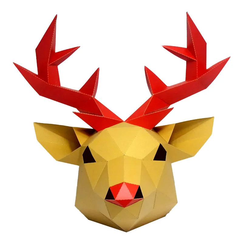 3D Paper Mold Elk Deer Head Mask Headgear Animal Model Halloween Cosplay Props Woman Men Party Role Play DIY Craft Masks