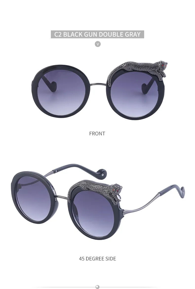 Oversized Round Sunglasses Women Big 2026 Luxury Brand Crystal Leopard-Shaped Sun Glasses for Ladies Anti Blue Light Eyeglasses