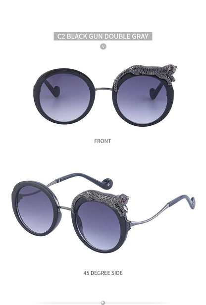 Oversized Round Sunglasses Women Big 2026 Luxury Brand Crystal Leopard-Shaped Sun Glasses for Ladies Anti Blue Light Eyeglasses