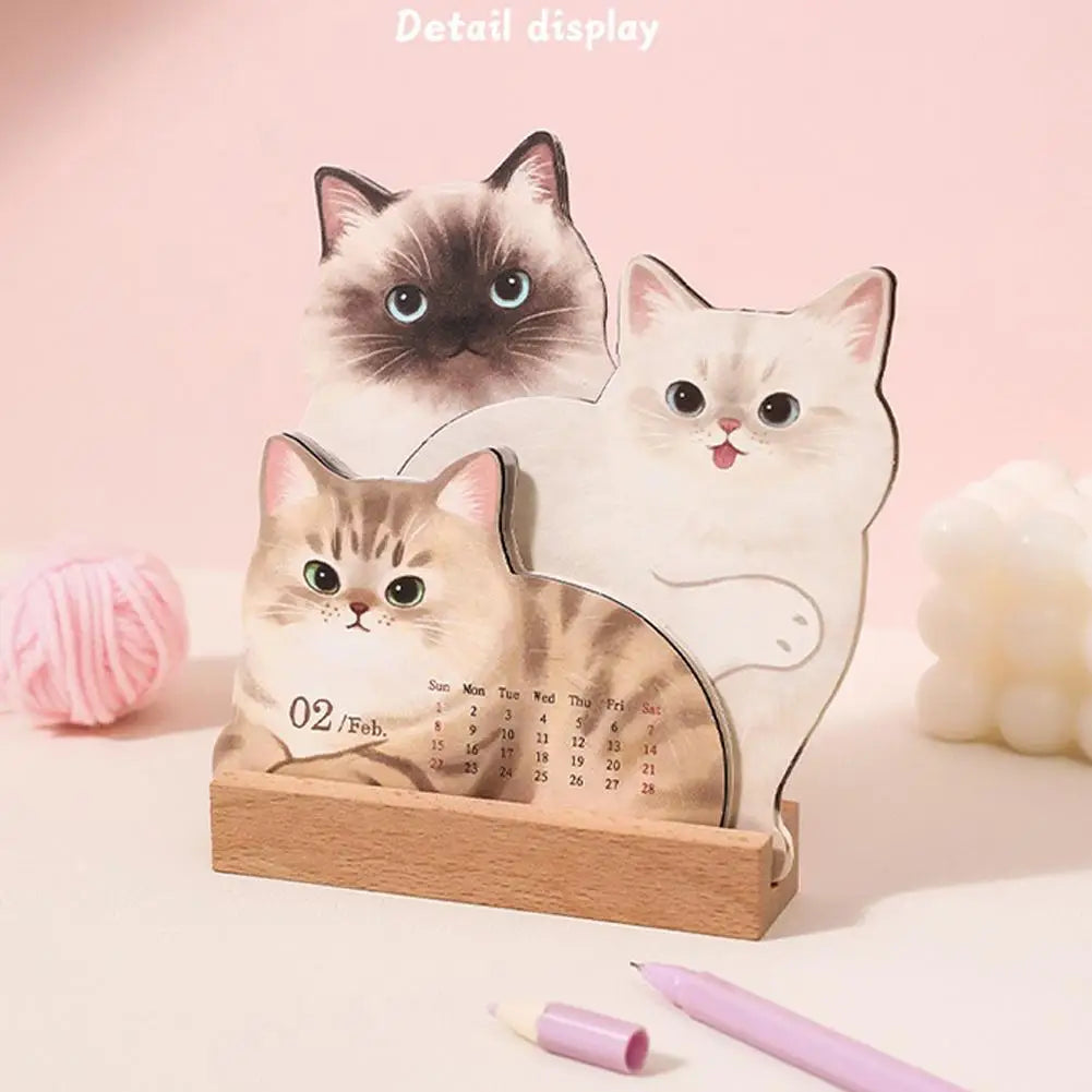 Wooden Base 2026 3D Cat Dog Series Desk Calendar,Multifunctional Desktop Planner Calendar Yearly Agenda Organizer for Home Offic