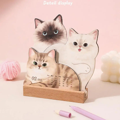 Wooden Base 2026 3D Cat Dog Series Desk Calendar,Multifunctional Desktop Planner Calendar Yearly Agenda Organizer for Home Offic