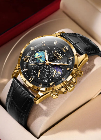LIGE 2024 Top Luxury Brand Men Genuine Leather Sports Watches Men's Army Military Watch Male Date Quartz Clock Relogio Masculino